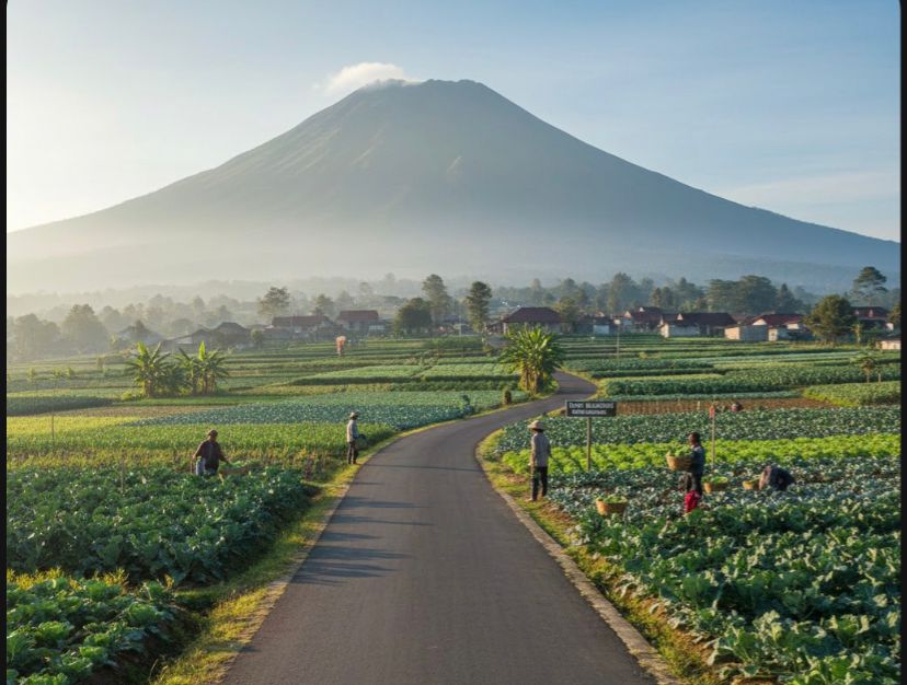 Viral Dusun Belombang Tawangmangu di lereng Gunung Lawu: jalan kampung mulus, bersih, panen brokoli dan sayuran subur!