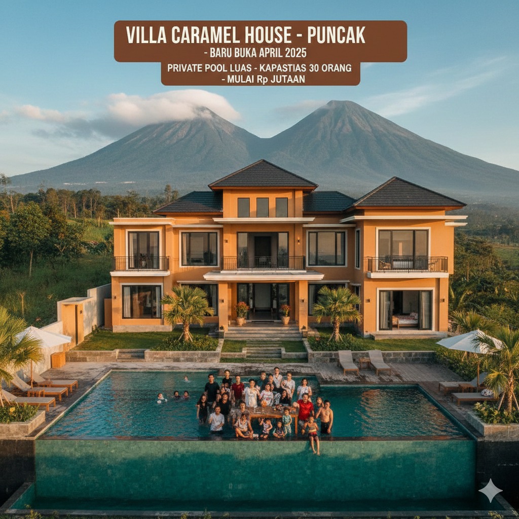 Villa Caramel House Puncak Baru Buka April 2025, View Dua Gunung, Private Pool Luas, Kapasitas 30 Orang Mulai Rp Jutaan
