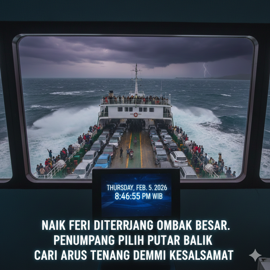 Naik Feri Diterjang Ombak Besar, Penumpang Pilih Putar Balik Cari Arus Tenang demi Keselamatan