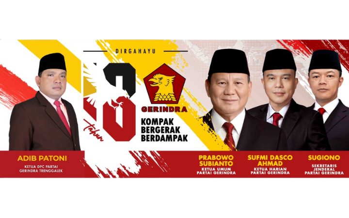 Adib Patoni, Ketua DPC Gerindra Trenggalek, menegaskan dukungan penuh partainya terhadap program Asta Cita Presiden Prabowo, termasuk Makan Bergizi Gratis, dalam peringatan HUT Ke-18 Gerindra.