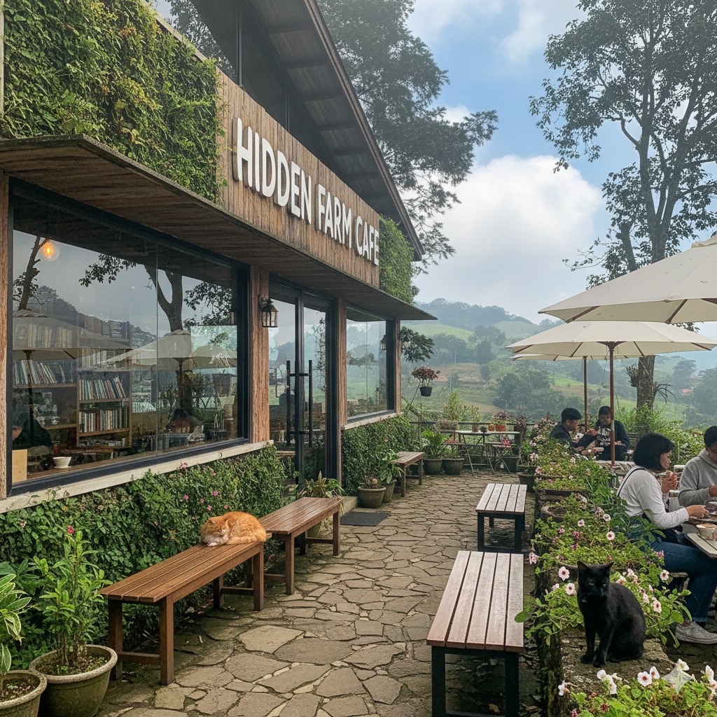 Hidden Farm Cafe Dago Bandung, Kafe Konsep Alam dengan Perpustakaan dan Kucing Jinak