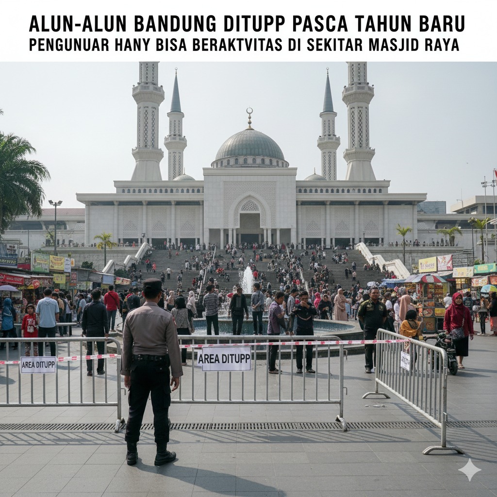 Alun-alun Bandung Ditutup Pascatahun Baru, Pengunjung Hanya Bisa Beraktivitas di Sekitar Masjid Raya