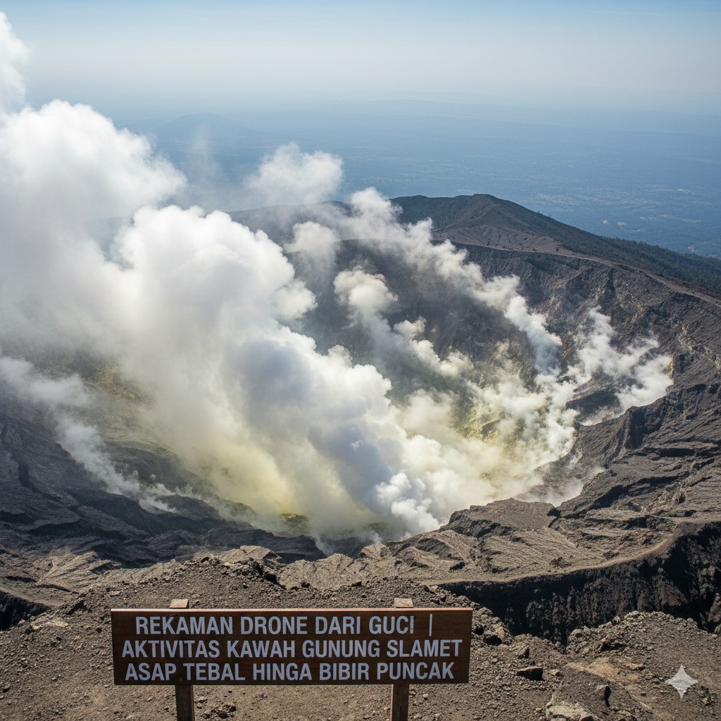 Rekaman Drone dari Guci Ungkap Aktivitas Kawah Gunung Slamet, Asap Tebal Terlihat hingga Bibir Puncak