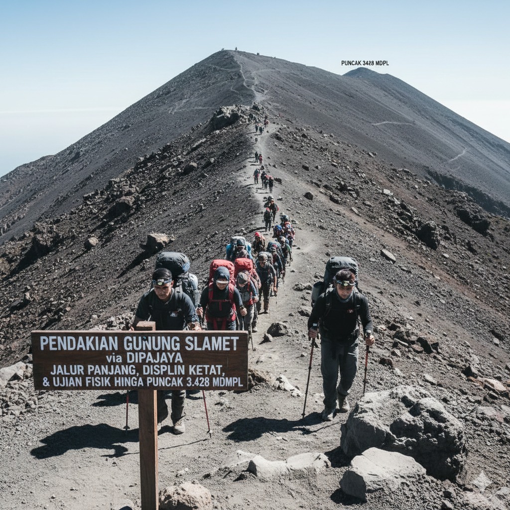 Pendakian Tektok Gunung Slamet via Dipajaya: Jalur Panjang, Disiplin Ketat, dan Ujian Fisik hingga Puncak 3.428 MDPL