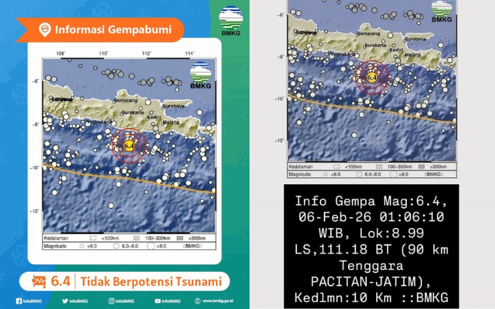 Warga membersihkan puing rumah usai gempa M 6,4 Pacitan yang mengguncang Jawa Timur dini hari, menyebabkan kerusakan bangunan dan satu warga meninggal dunia.