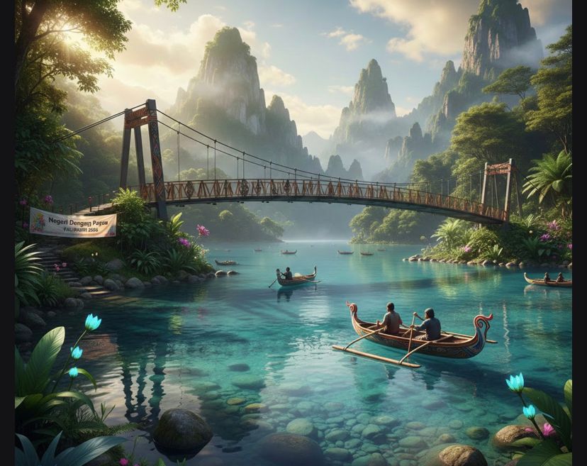 Negeri Dongeng Papua di Kaliarupi makin mudah diakses setelah jembatan direhab 2025, lengkap dengan Telaga Biru dan perahu dayung.