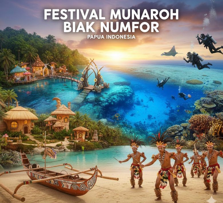 Festival Munaroh Biak Numfor menyuguhkan atraksi Apen Bayeren, Negeri Dongeng, Telaga Biru, hingga wisata diving kelas dunia di Papua.