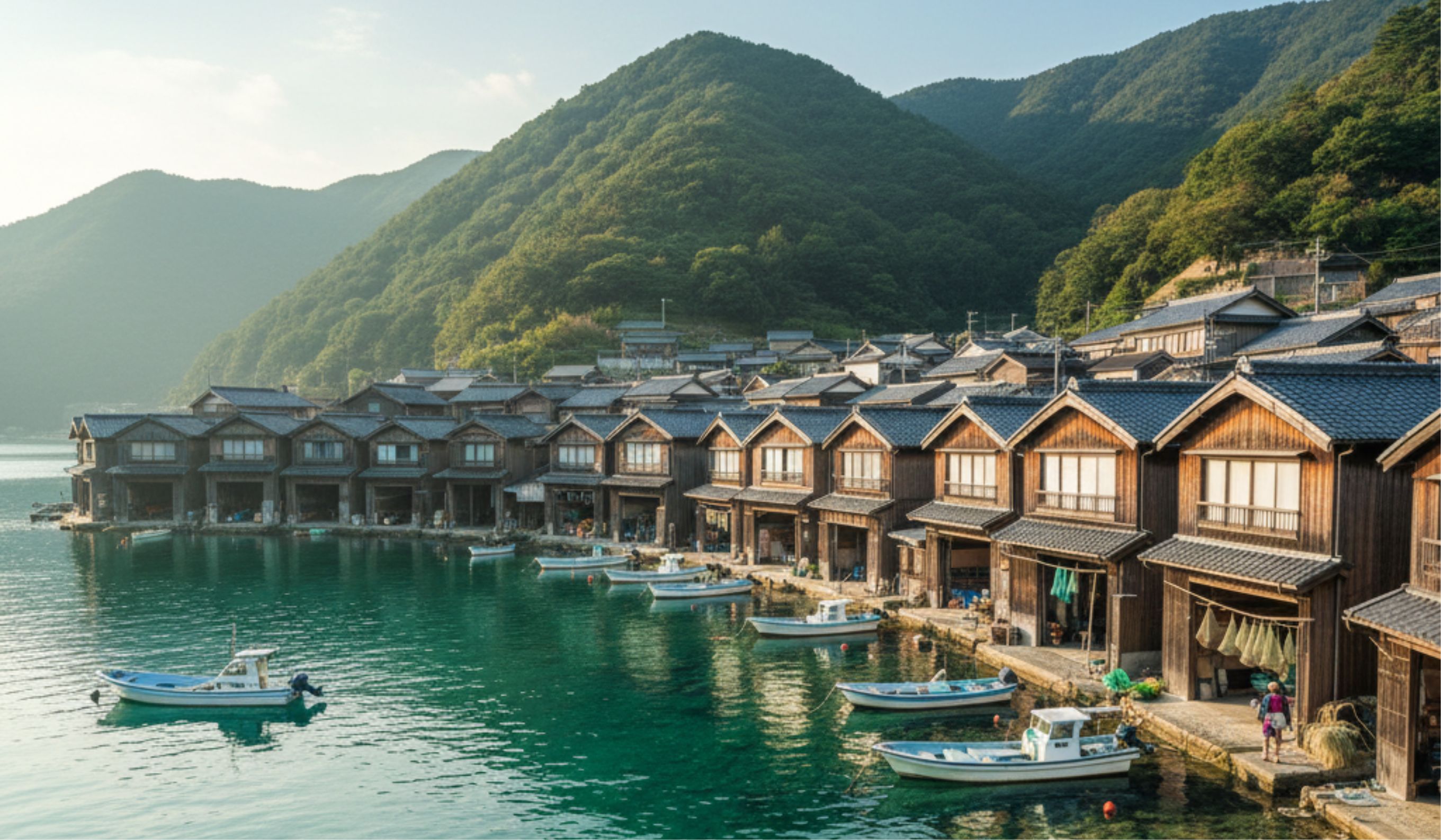 Kampung nelayan Ine Jepang viral karena rumah perahu unik, laut bening, dan pemandangan fotogenik di Kyoto.