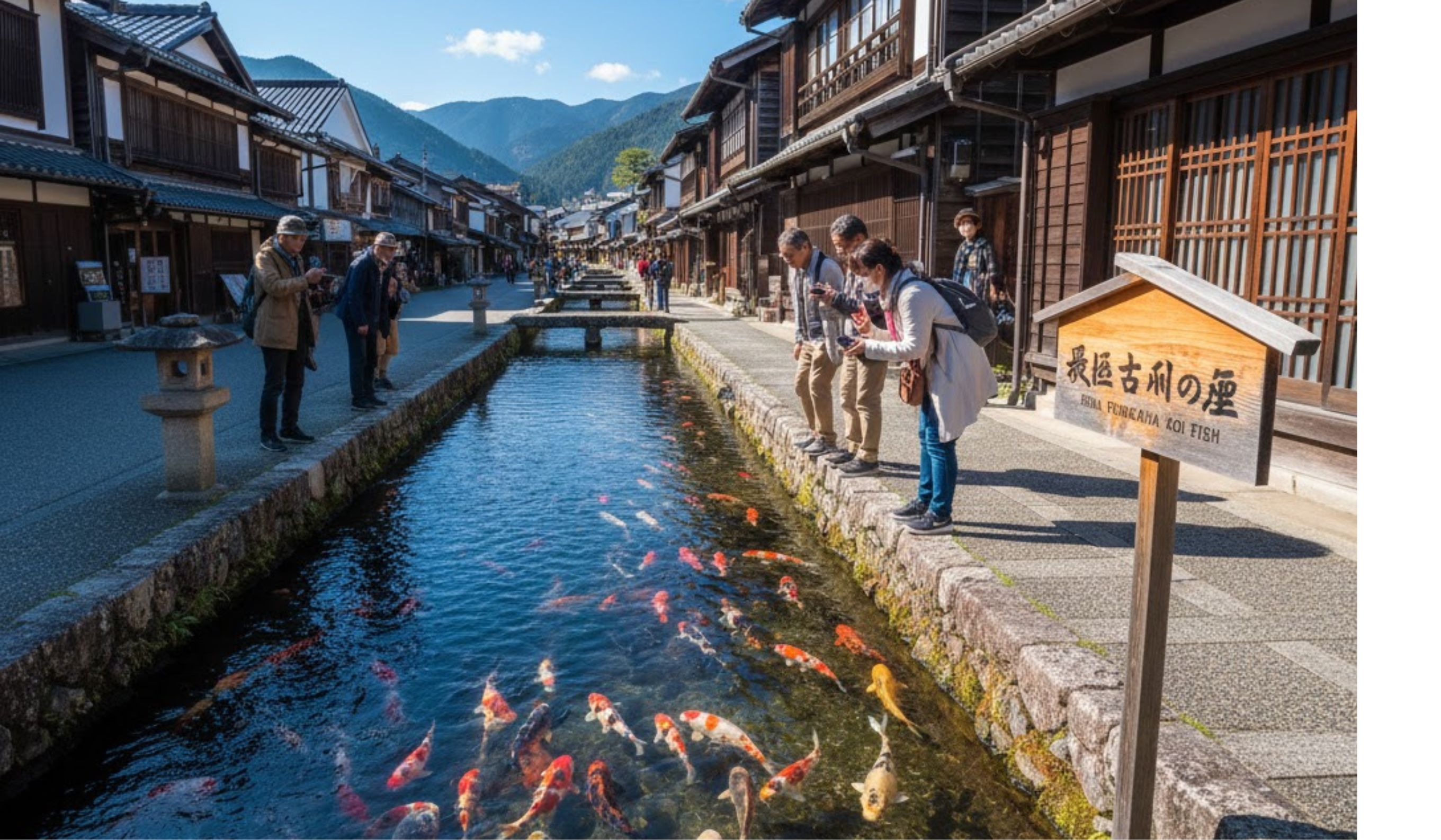Kota Hida Furukawa Jepang viral karena kanal berisi ribuan ikan koi yang berenang bebas, jadi destinasi wisata unik dan menenangkan.