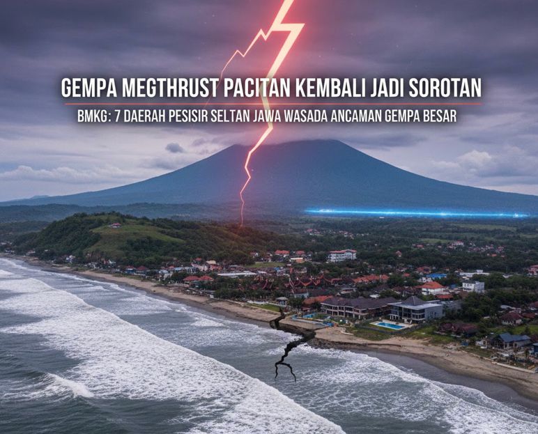 Gempa Megathrust Pacitan kembali jadi sorotan. BMKG minta tujuh daerah pesisir selatan Jawa waspada ancaman gempa besar.