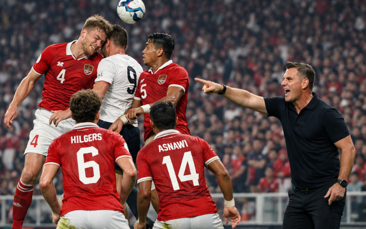 Pelatih Timnas Indonesia John Herdman memberi instruksi saat lini pertahanan Garuda tampil solid dalam laga uji coba jelang FIFA Series 2026.