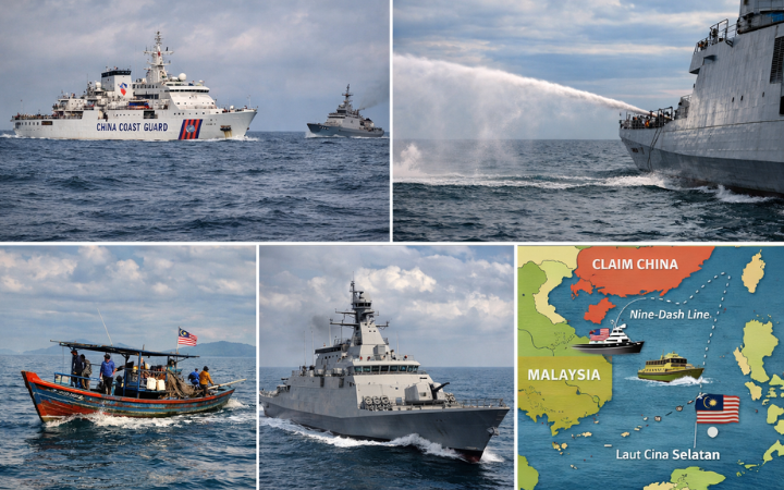 Kapal China Coast Guard berhadapan dengan kapal TLDM Malaysia di Laut Cina Selatan, memicu polemik skandal Laut Cina Selatan yang kembali disorot parlemen sejak 2013.