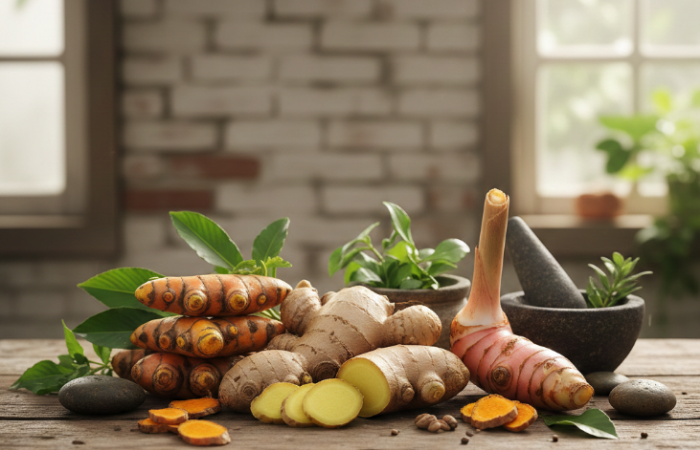 Ramuan herbal alami untuk nyeri sendi dari jahe, kunyit, kencur, dan lengkuas diklaim ampuh redakan pegal dan sakit tubuh.