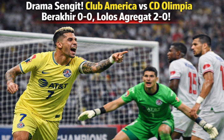 Brian Rodriguez sempat selebrasi dalam laga Club America vs CD Olimpia, namun gol dianulir. Skor akhir 0-0, America lolos agregat 2-0.