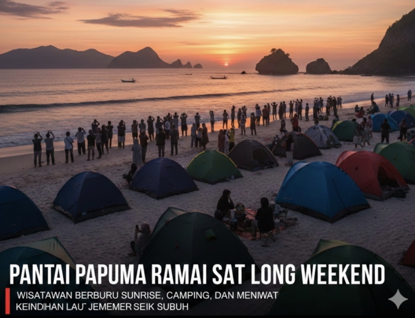 Pantai Papuma ramai saat long weekend. Wisatawan berburu sunrise, camping, dan menikmati keindahan laut Jember sejak subuh.