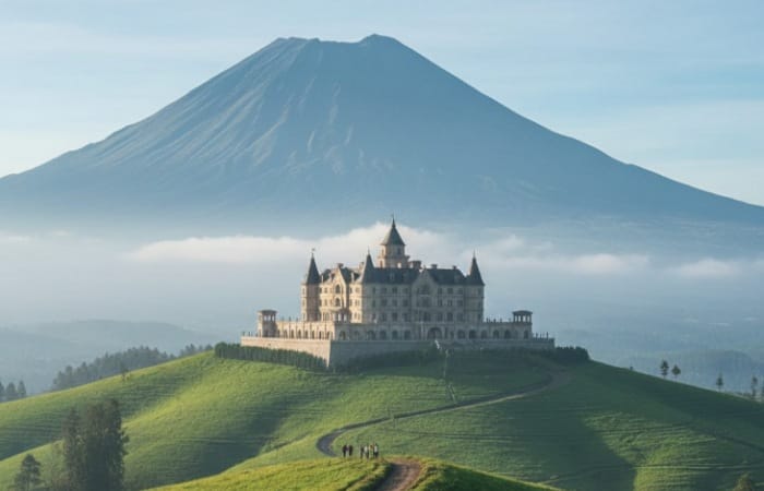 Negeri Kayangan Magelang viral 2026, tiket Rp10.500 nikmati panorama Gunung Merbabu, kastil megah, hingga Jeep Adventure.