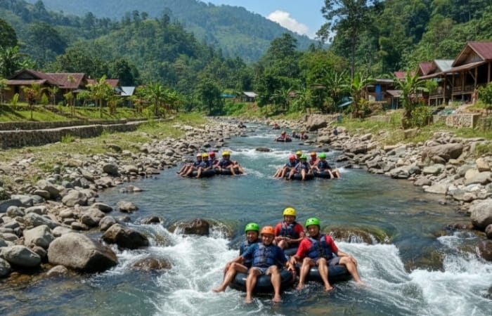 Desa Wisata Sindang Kasih Garut tawarkan river tubing 750 m, paket Rp15 ribu, wisata budaya dan edukasi berbasis warga.