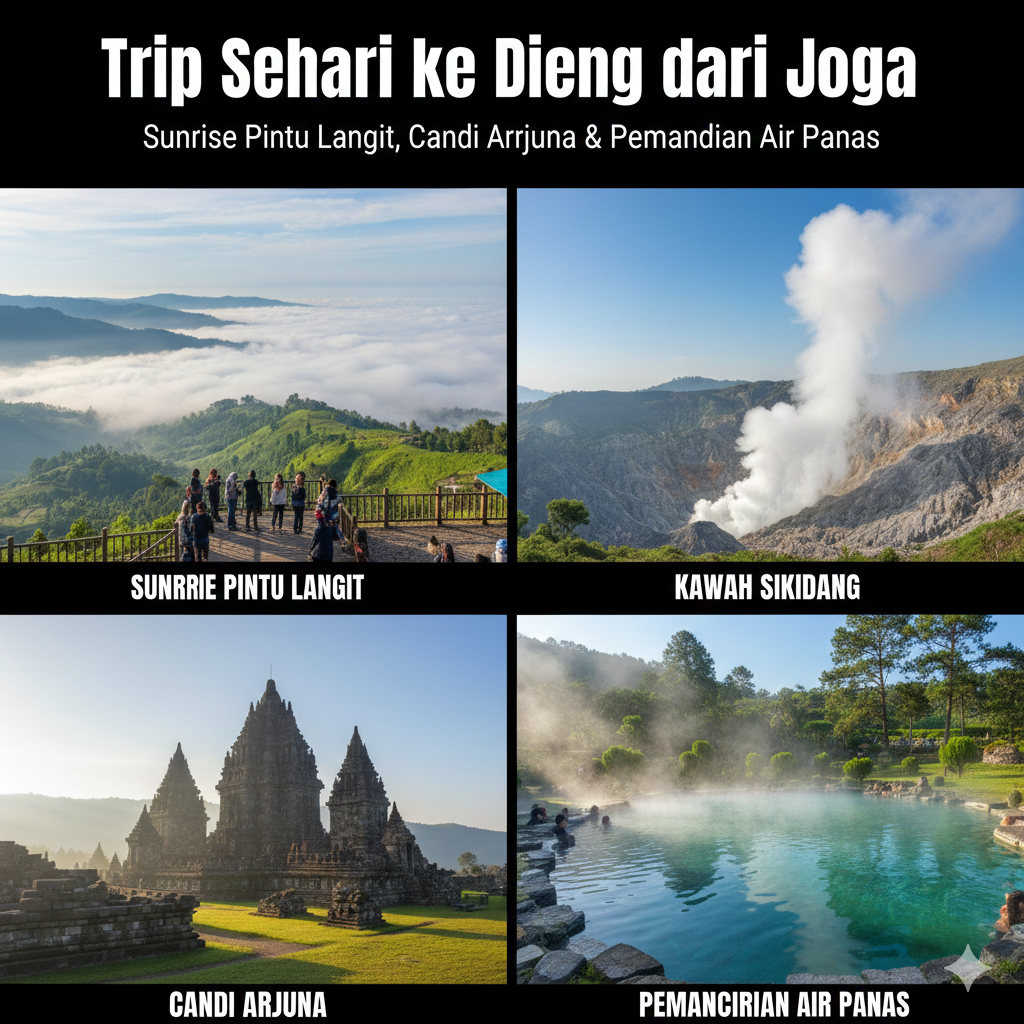 Trip Sehari ke Dieng dari Jogja: Sunrise Pintu Langit, Candi Arjuna, Kawah Sigidang & Pemandian Air Panas