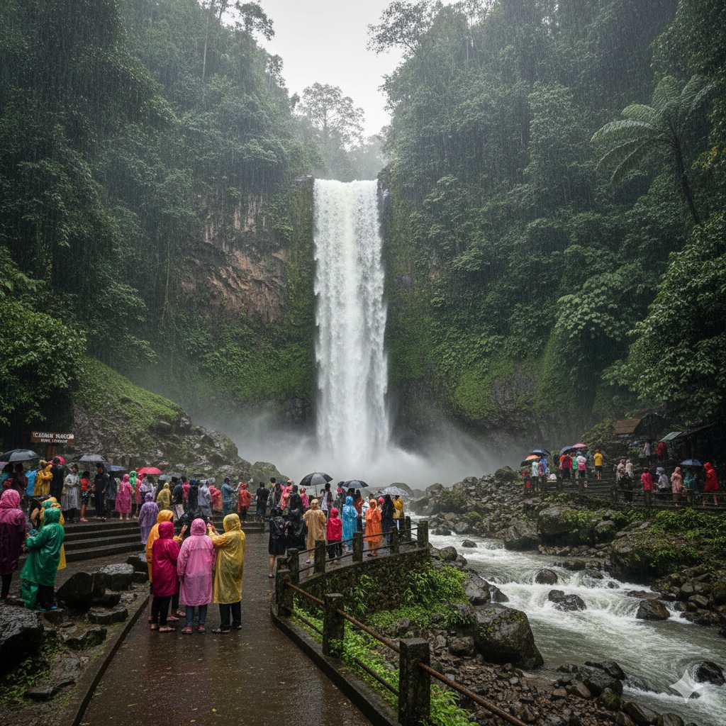 Coban Rondo Batu Malang Diguyur Hujan, Air Terjun 60 Meter Ini Tetap Ramai Wisatawan, Akses Mudah Tanpa Tracking Jauh