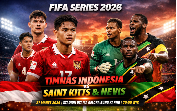 Atmosfer panas laga FIFA Series 2026 saat Timnas Indonesia menghadapi Saint Kitts & Nevis di Stadion Utama Gelora Bung Karno, 27 Maret 2026 pukul 20.00 WIB, duel semifinal ini .