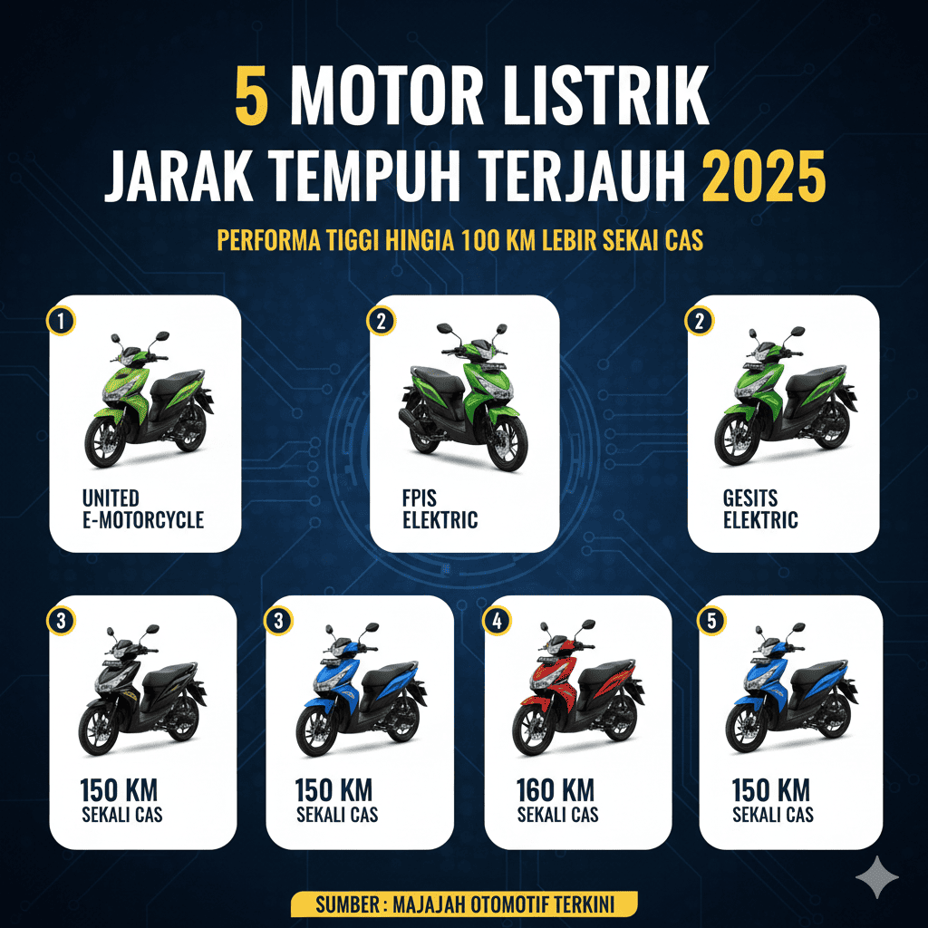 5 Motor Listrik Jarak Tempuh Terjauh 2025, Performa Tinggi hingga 100 Km Lebih Sekali Cas