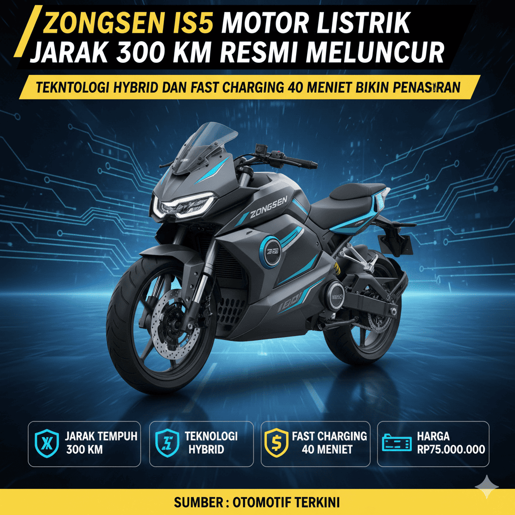 Zongsen IS5 Motor Listrik Jarak 300 KM Resmi Meluncur, Teknologi Hybrid dan Fast Charging 40 Menit Bikin Penasaran