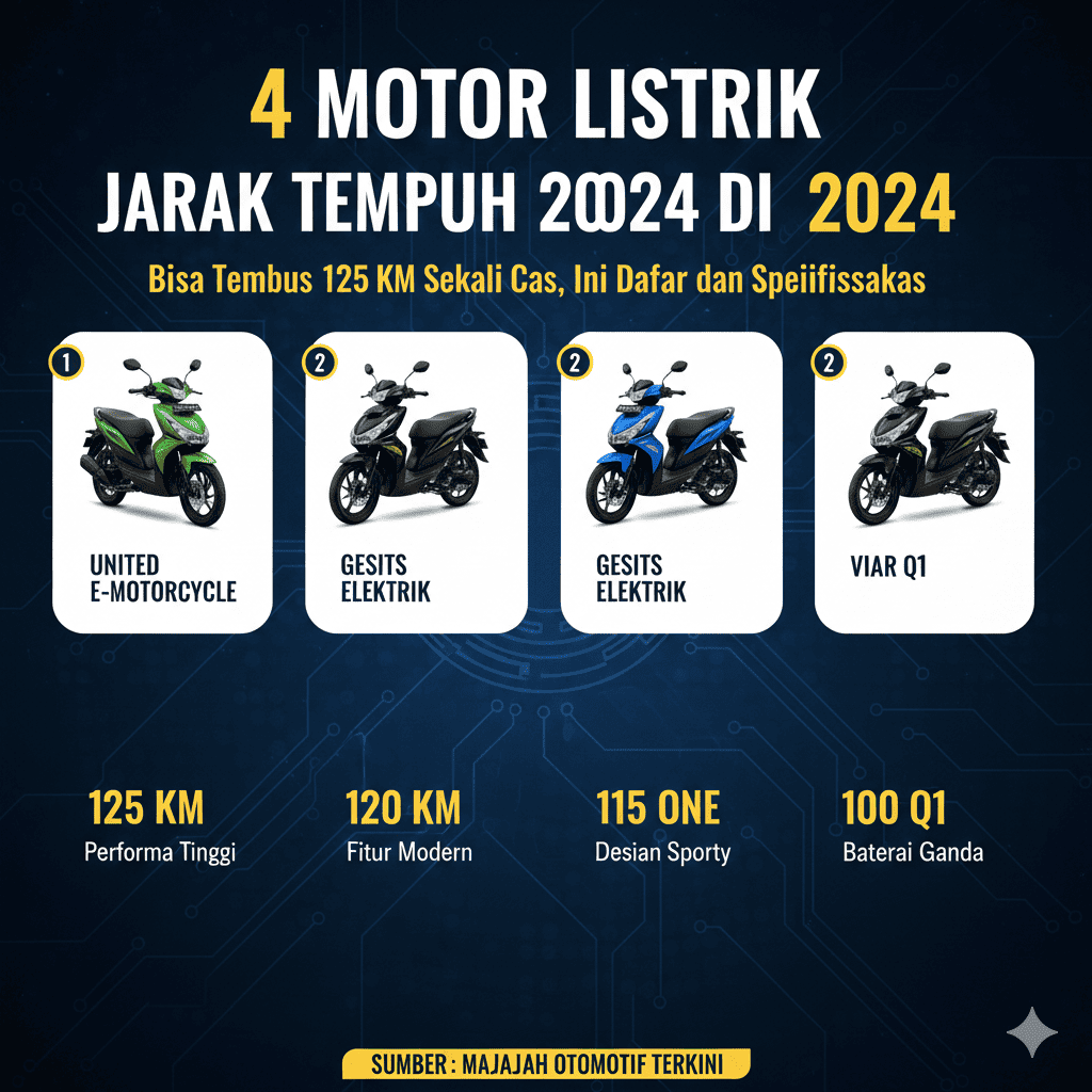 4 Motor Listrik Jarak Tempuh Terjauh 2024 di Indonesia, Bisa Tembus 125 Km Sekali Cas, Ini Daftar dan Spesifikasinya