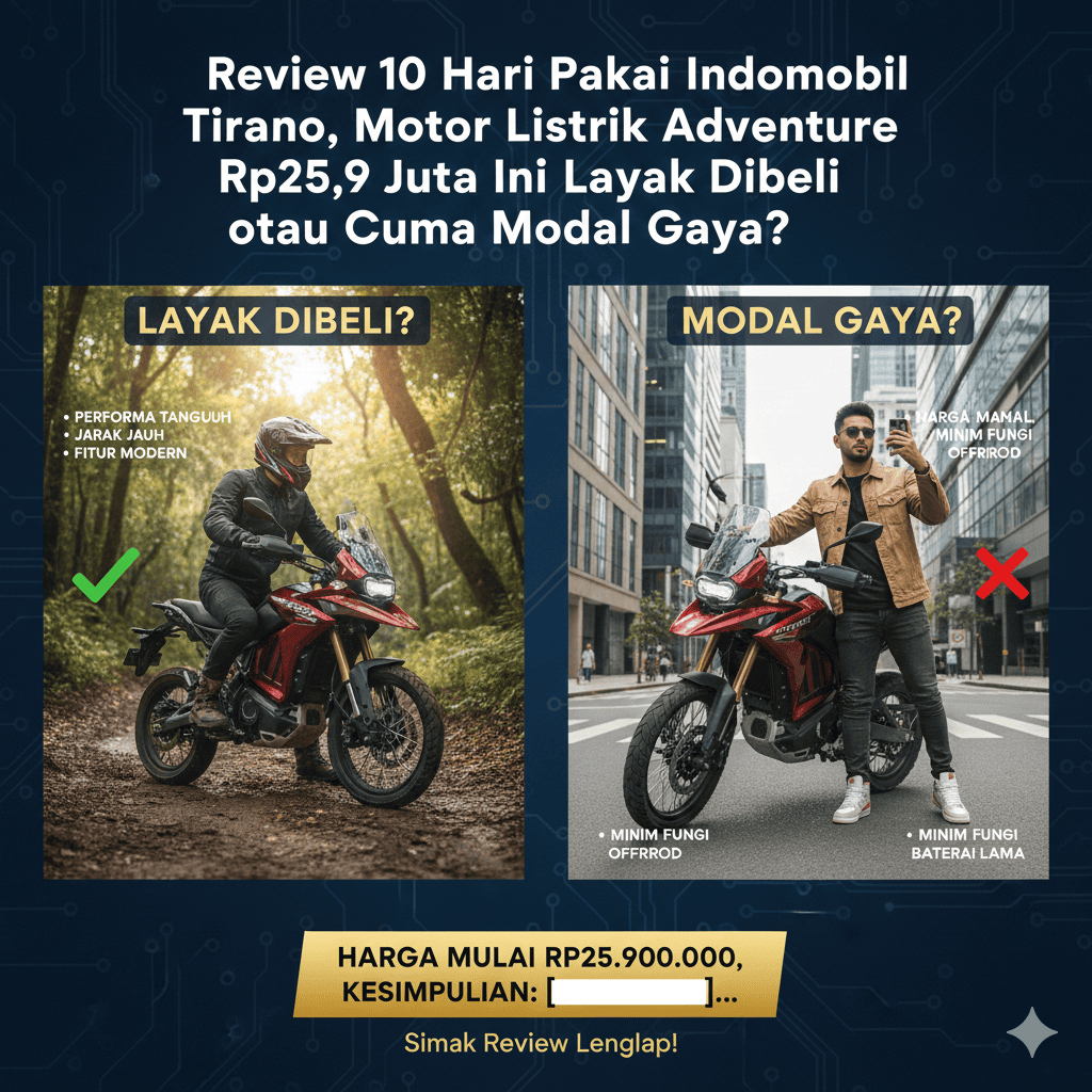 Review 10 Hari Pakai Indomobil Tirano, Motor Listrik Adventure Rp25,9 Juta Ini Layak Dibeli atau Cuma Modal Gaya?