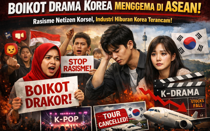 Ilustrasi gelombang boikot drama Korea di Asia Tenggara usai dugaan rasisme netizen Korsel memicu kemarahan publik Indonesia dan ASEAN.