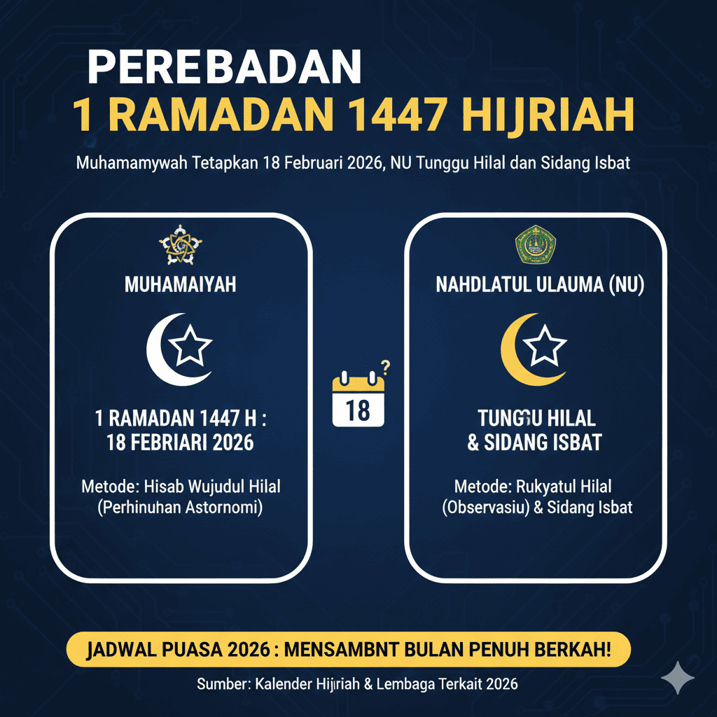 Perbedaan 1 Ramadan 1447 Hijriah, Muhammadiyah Tetapkan 18 Februari 2026, NU Tunggu Hilal dan Sidang Isbat