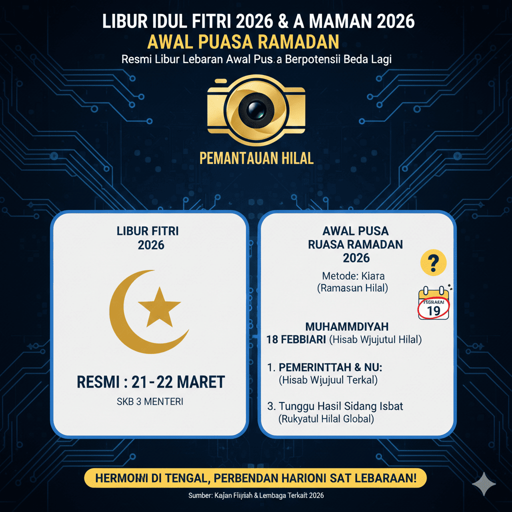 Libur Idul Fitri 2026 Resmi 21&ndash;22 Maret, Awal Puasa Ramadan 2026 Berpotensi Beda antara Muhammadiyah dan Pemerintah
