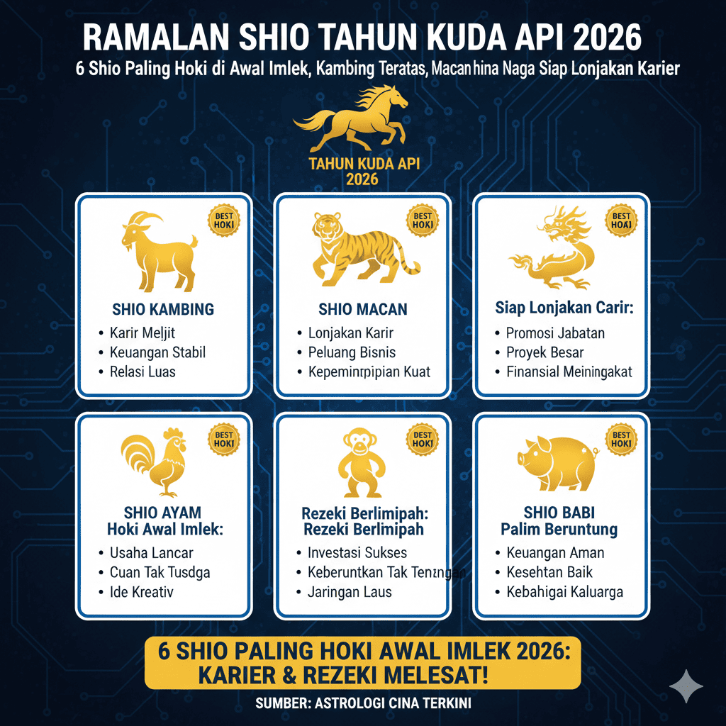 Ramalan Shio Tahun Kuda Api 2026: 6 Shio Paling Hoki di Awal Imlek, Kambing Teratas, Macan hingga Naga Siap Lonjakan Karier