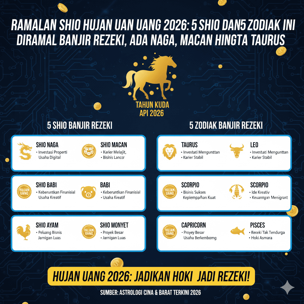 Ramalan Shio Hujan Uang 2026: 5 Shio dan 5 Zodiak Ini Diramal Banjir Rezeki, Ada Naga, Macan hingga Taurus