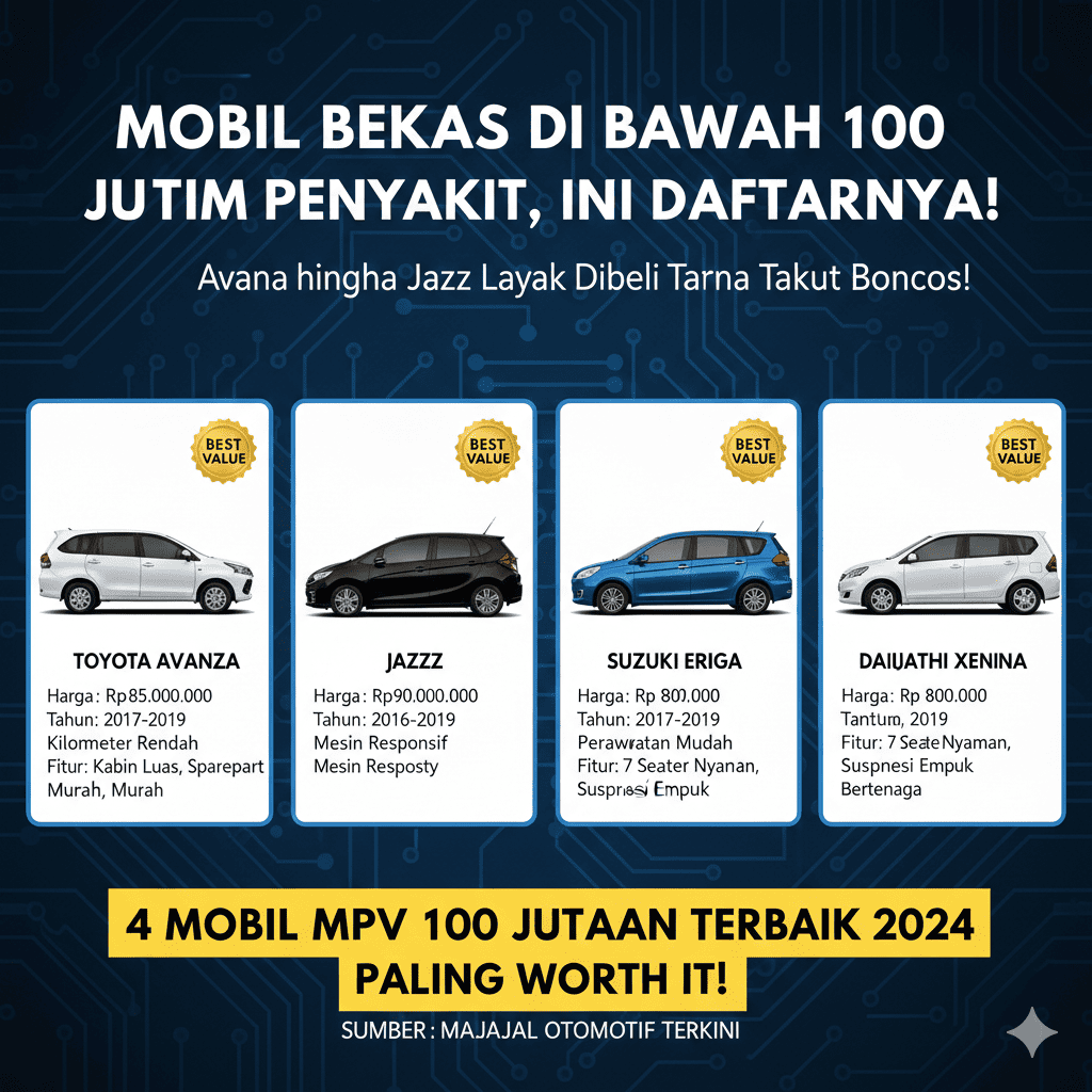 Mobil Bekas di Bawah 100 Juta Minim Penyakit, Ini Daftarnya! Avanza hingga Jazz Layak Dibeli Tanpa Takut Boncos