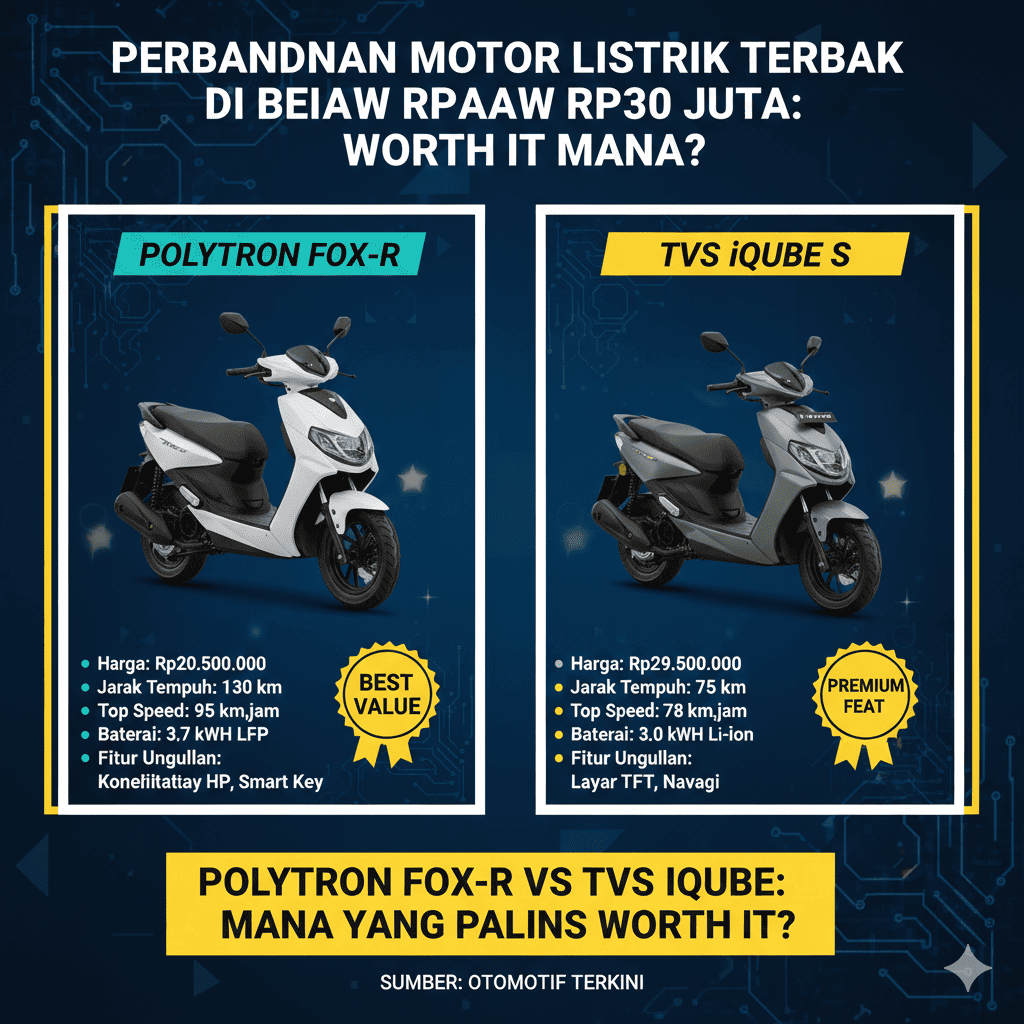 Perbandingan Polytron Fox 350 vs TVS iQube, Mana Motor Listrik Terbaik di Bawah Rp30 Juta Paling Worth It?