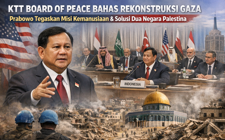 Presiden RI Prabowo Subianto menghadiri KTT Board of Peace di Washington DC, menegaskan komitmen Indonesia pada rekonstruksi Gaza, misi kemanusiaan non-combat, dan solusi dua negara bagi Palestina.