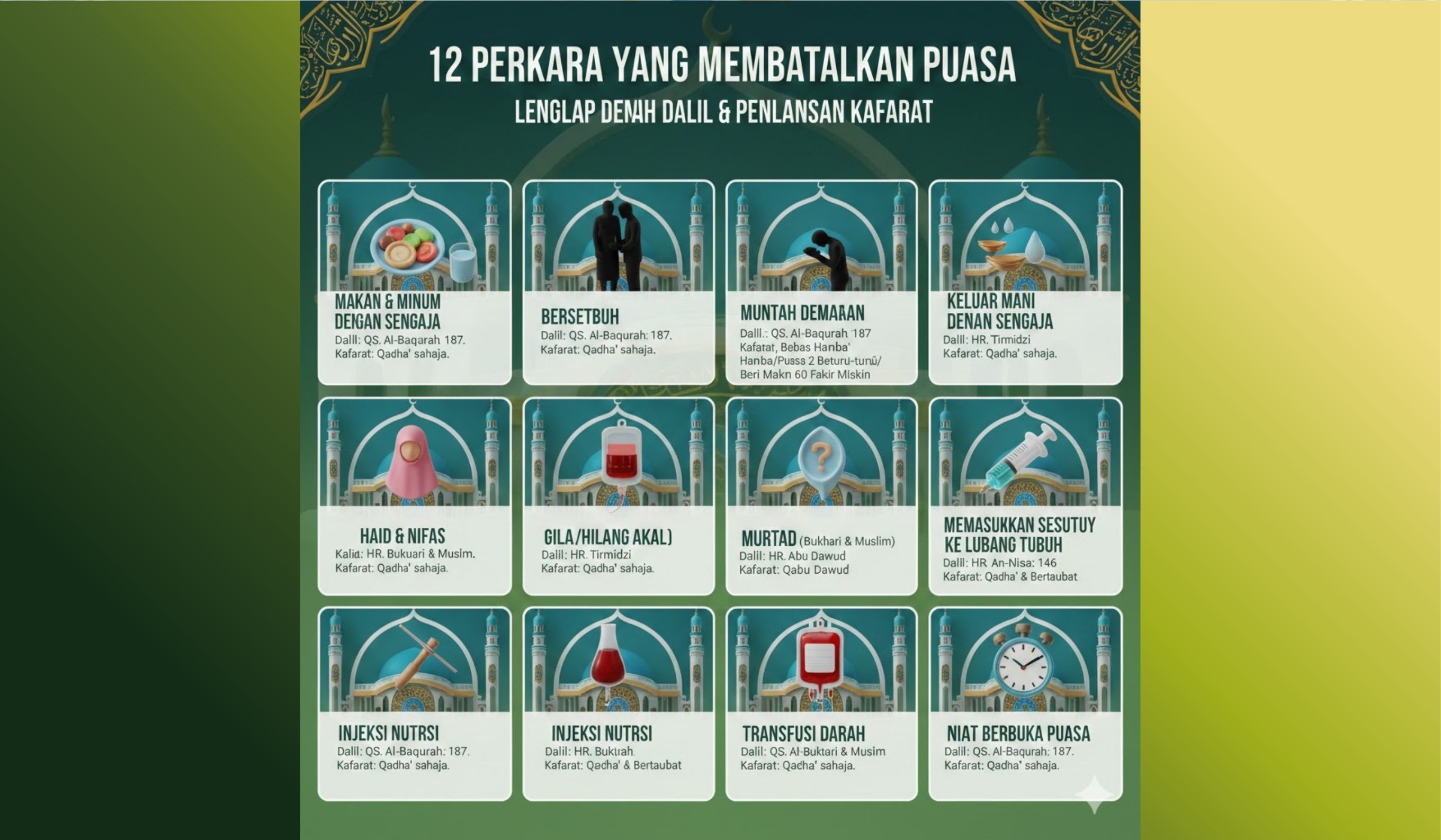 Inilah 12 perkara yang membatalkan puasa lengkap dengan dalil dan kafaratnya. Jangan sampai keliru saat Ramadan!