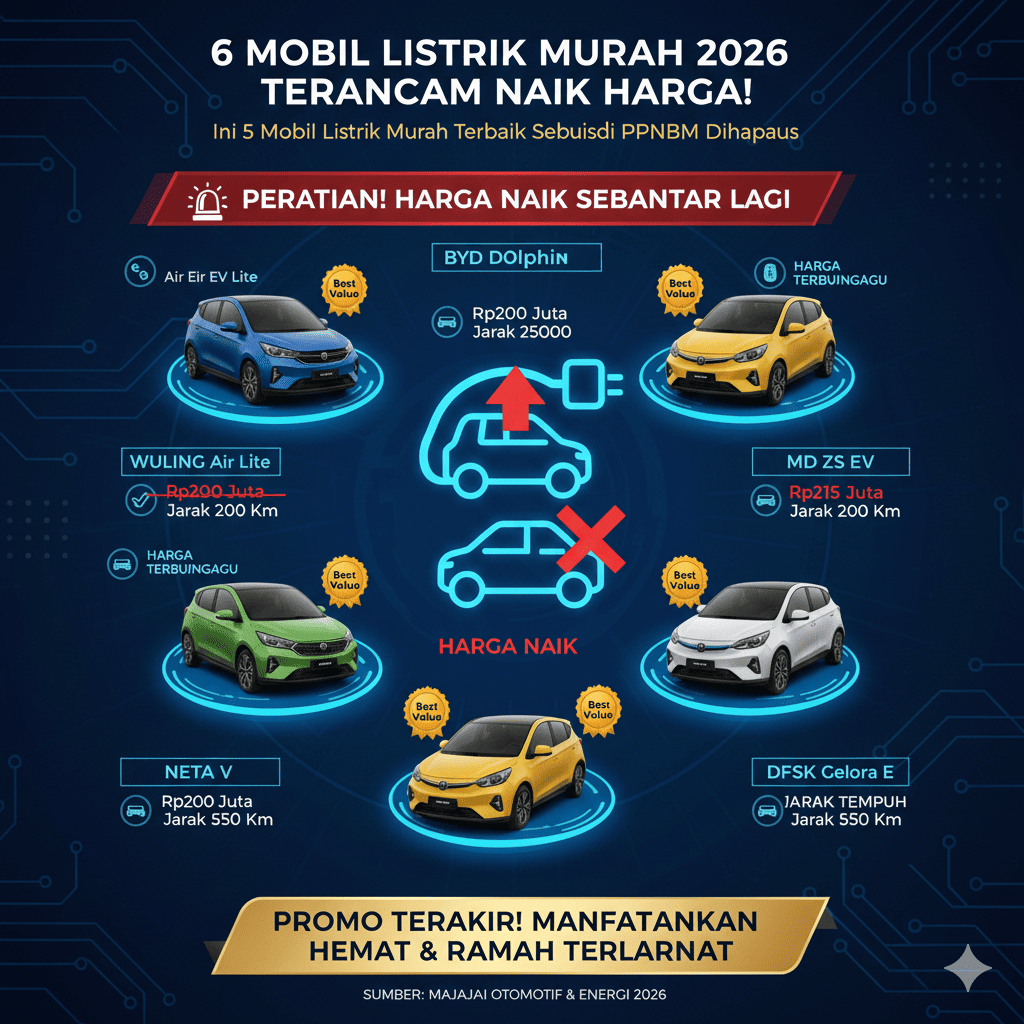 Mobil Listrik Murah 2026 Terancam Naik Harga! Ini 5 Mobil Listrik Murah Terbaik Sebelum Subsidi PPNBM Dihapus