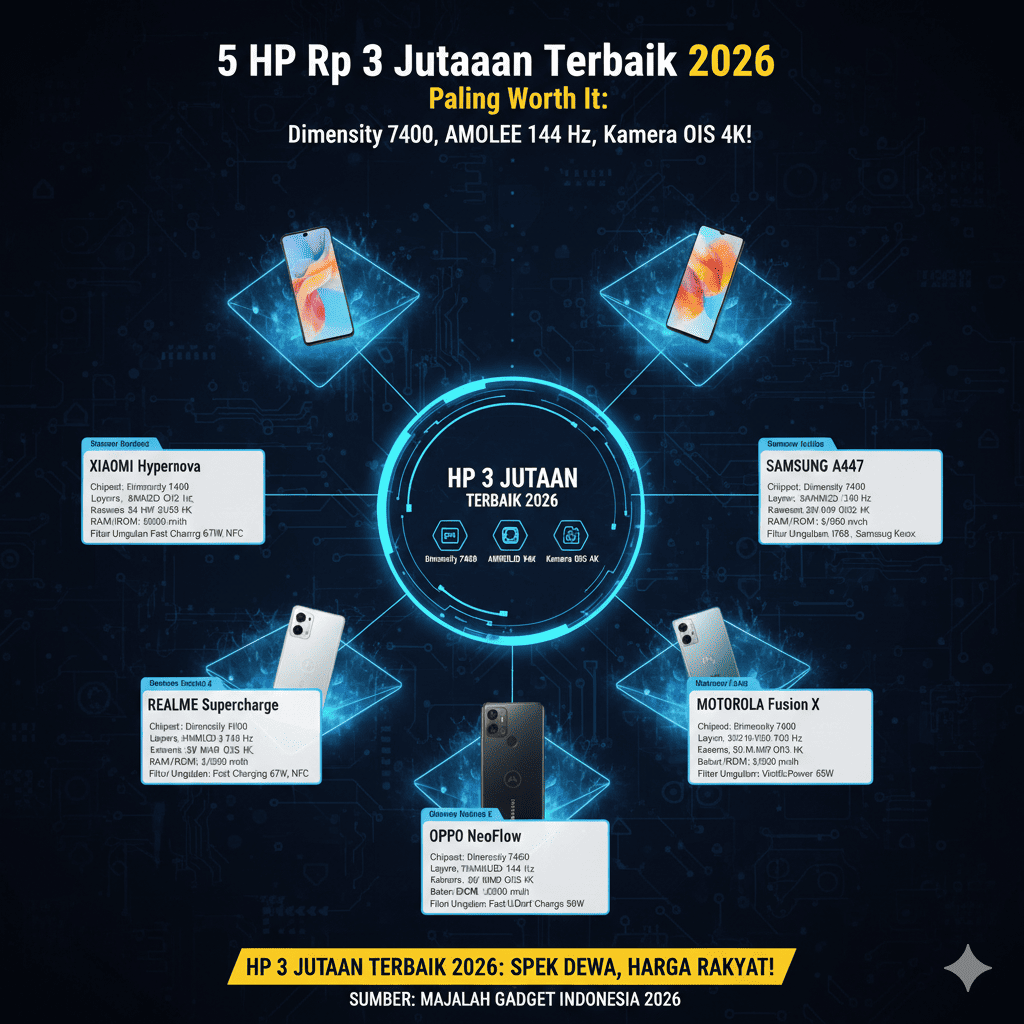 5 HP Rp 3 Jutaan Terbaik 2026 Paling Worth It: Dimensity 7400, AMOLED 144 Hz, Kamera OIS 4K!