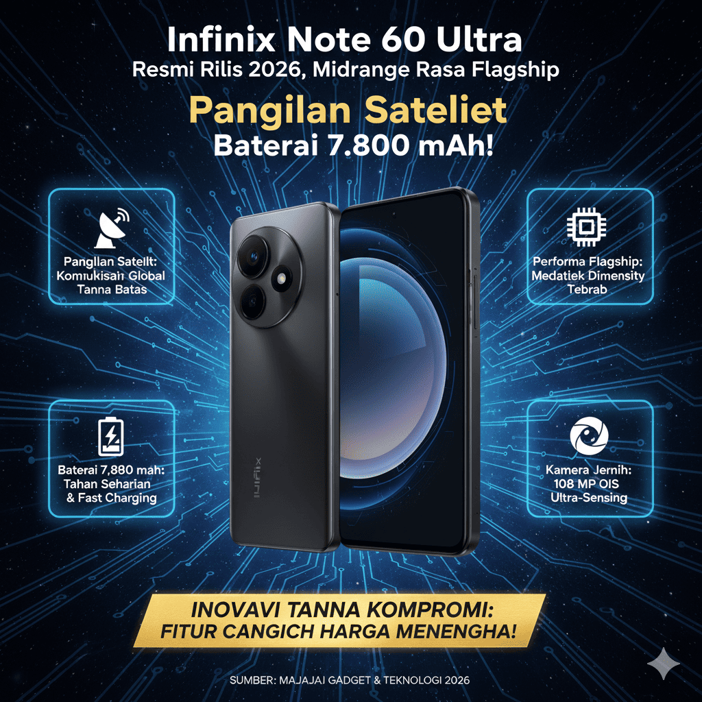 Infinix Note 60 Ultra Resmi Rilis 2026, Midrange Rasa Flagship dengan Panggilan Satelit dan Baterai 7.800 mAh!