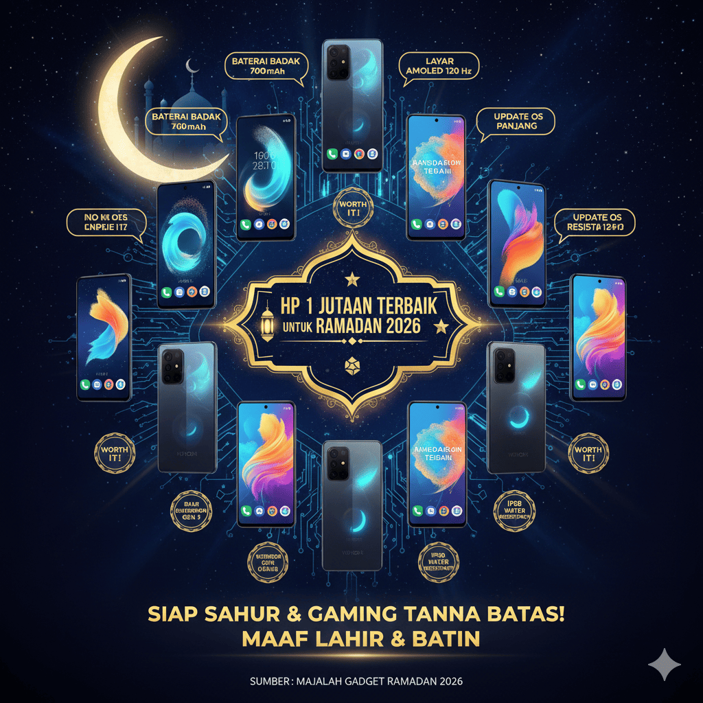 15 HP 1 Jutaan Terbaik untuk Ramadan 2026: Baterai Badak 7000 mAh, AMOLED 120 Hz, Update OS Panjang!