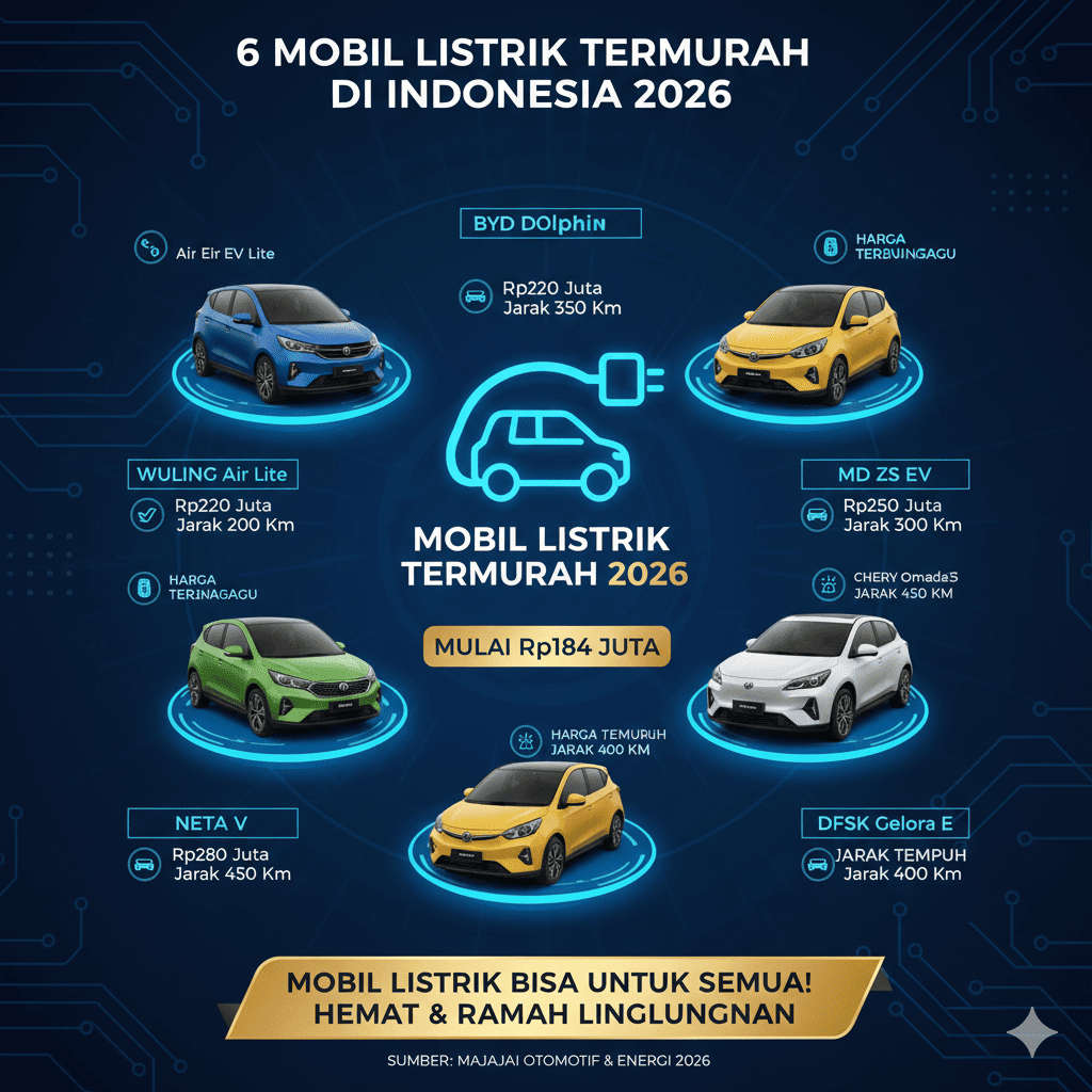 6 Mobil Listrik Termurah di Indonesia 2026, Mulai Rp184 Juta Bisa Tempuh 400 Km!