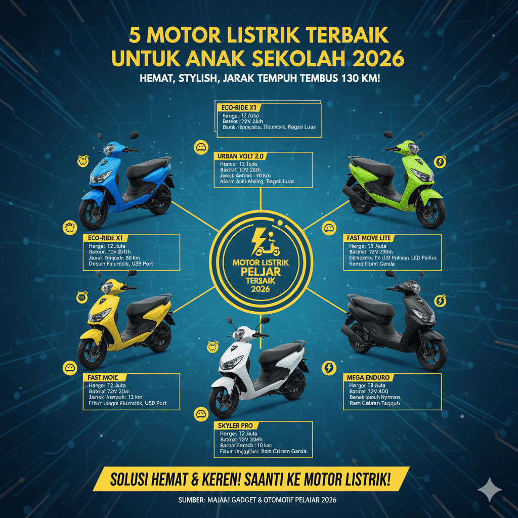 5 Motor Listrik Terbaik untuk Anak Sekolah 2026, Hemat, Stylish, Jarak Tempuh Tembus 130 Km!