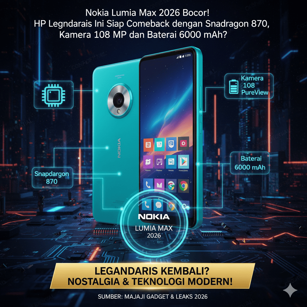 Nokia Lumia Max 2026 Bocor! HP Legendaris Ini Siap Comeback dengan Snapdragon 870, Kamera 108 MP dan Baterai 6000 mAh?