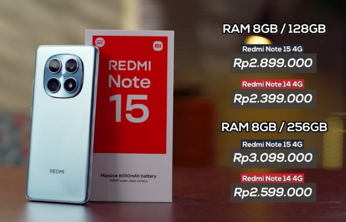 Redmi Note 15 4G hadir dengan layar AMOLED 120Hz, kamera 108 MP, dan baterai 6000 mAh. Cek harga dan spesifikasi lengkapnya!