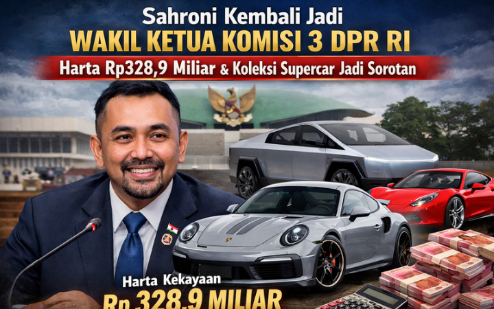 Ahmad Sahroni resmi kembali menjabat Wakil Ketua Komisi 3 DPR RI. Harta Rp328,9 miliar dan koleksi supercar ikut menjadi sorotan publik.