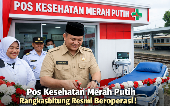 Gubernur Banten Andra Soni meresmikan Pos Kesehatan Merah Putih di area Stasiun Rangkasbitung, Kabupaten Lebak, untuk mempercepat akses layanan kesehatan masyarakat.