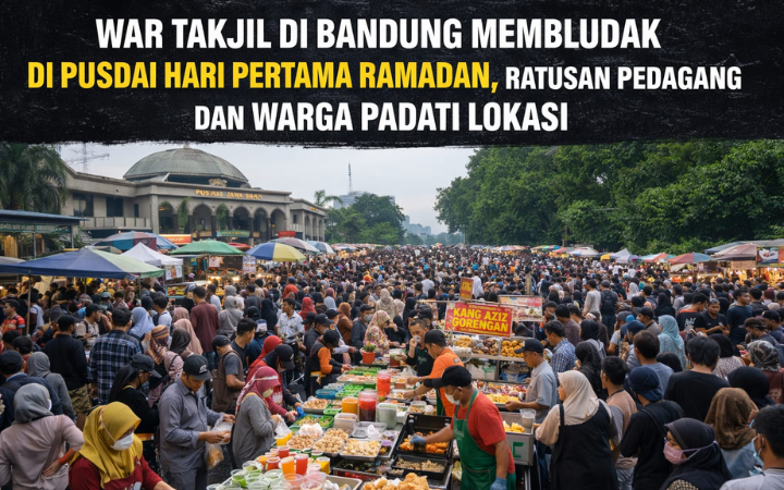 War takjil di Pusdai Bandung membludak di hari pertama Ramadan, ratusan pedagang dan warga padati lokasi jelang magrib