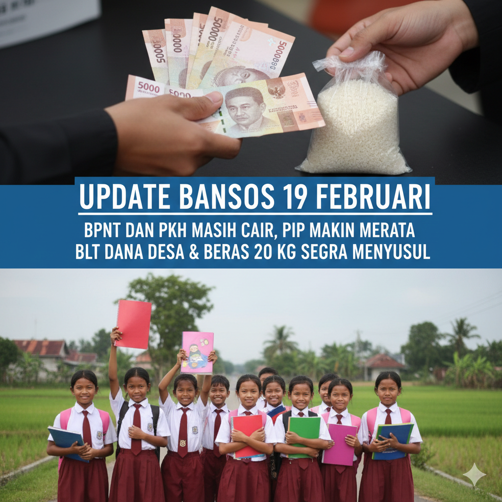 Update bansos 19 Februari: BPNT, PKH, PIP mulai cair, BLT Dana Desa dan beras 20 kg segera menyusul jelang Ramadan.