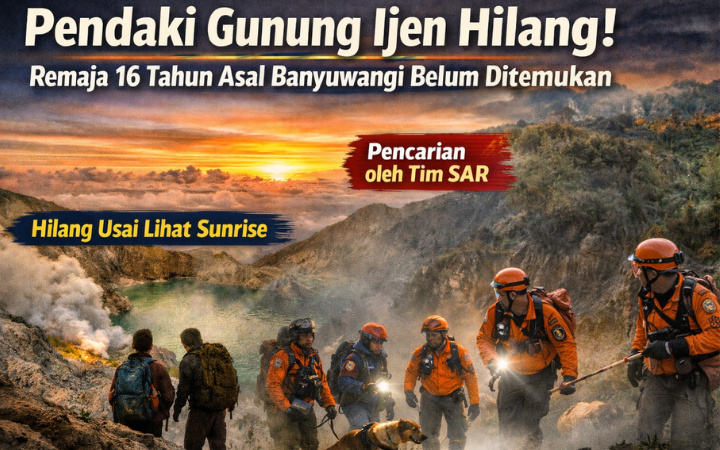 Tim SAR menyisir jalur dan area kawah Gunung Ijen, Banyuwangi, mencari pendaki hilang sejak dini hari hingga sore.